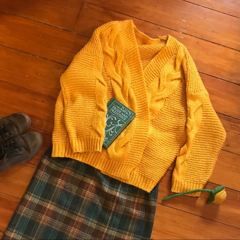 Mustard Cable Knit Cardigan